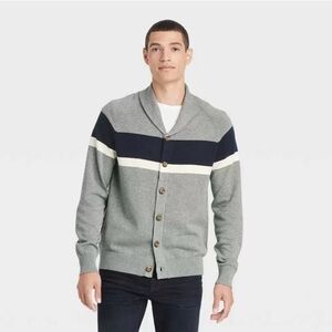 Goodfellow & Co NEW! Gray and Navy Button Up Cardigan Sweater, Size XXL